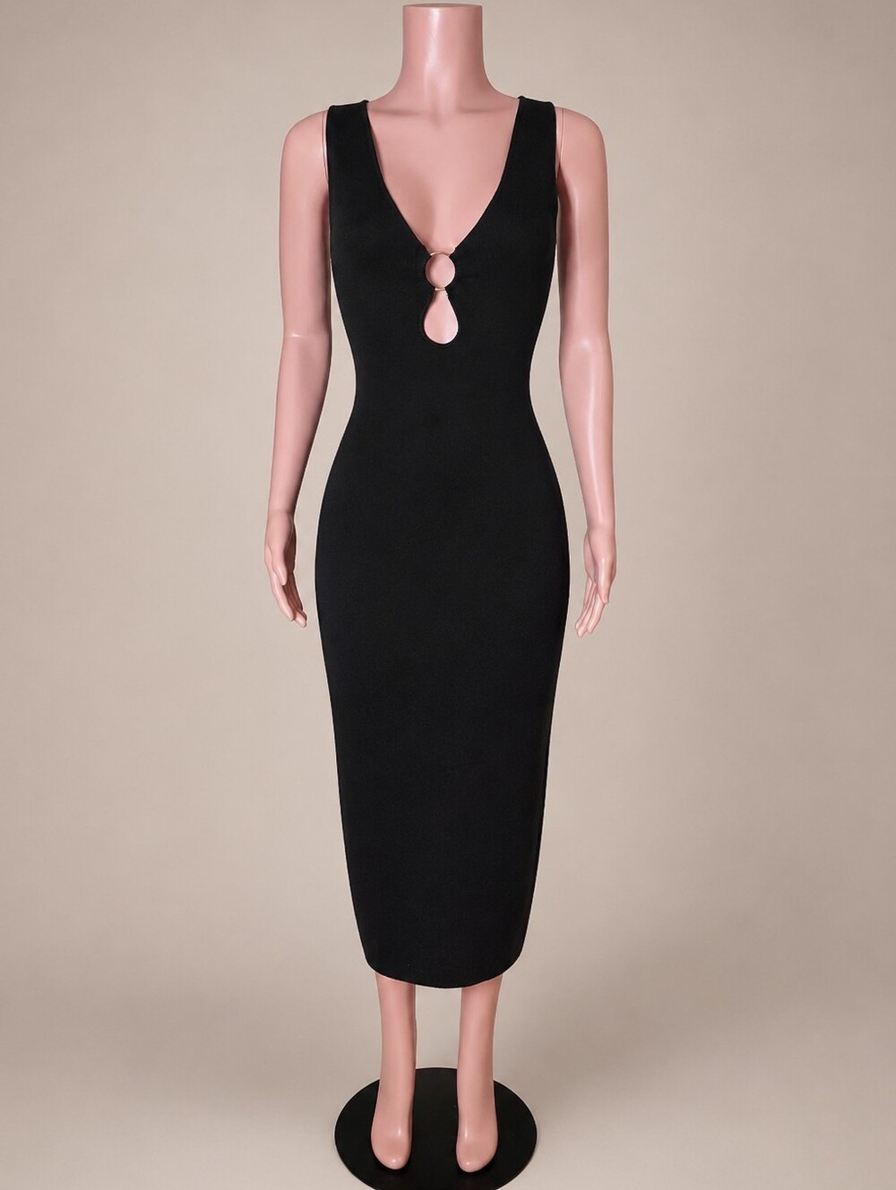 NWT House of Harlow 1960 Black Midi Bodycon Ring Keyhole Dress M